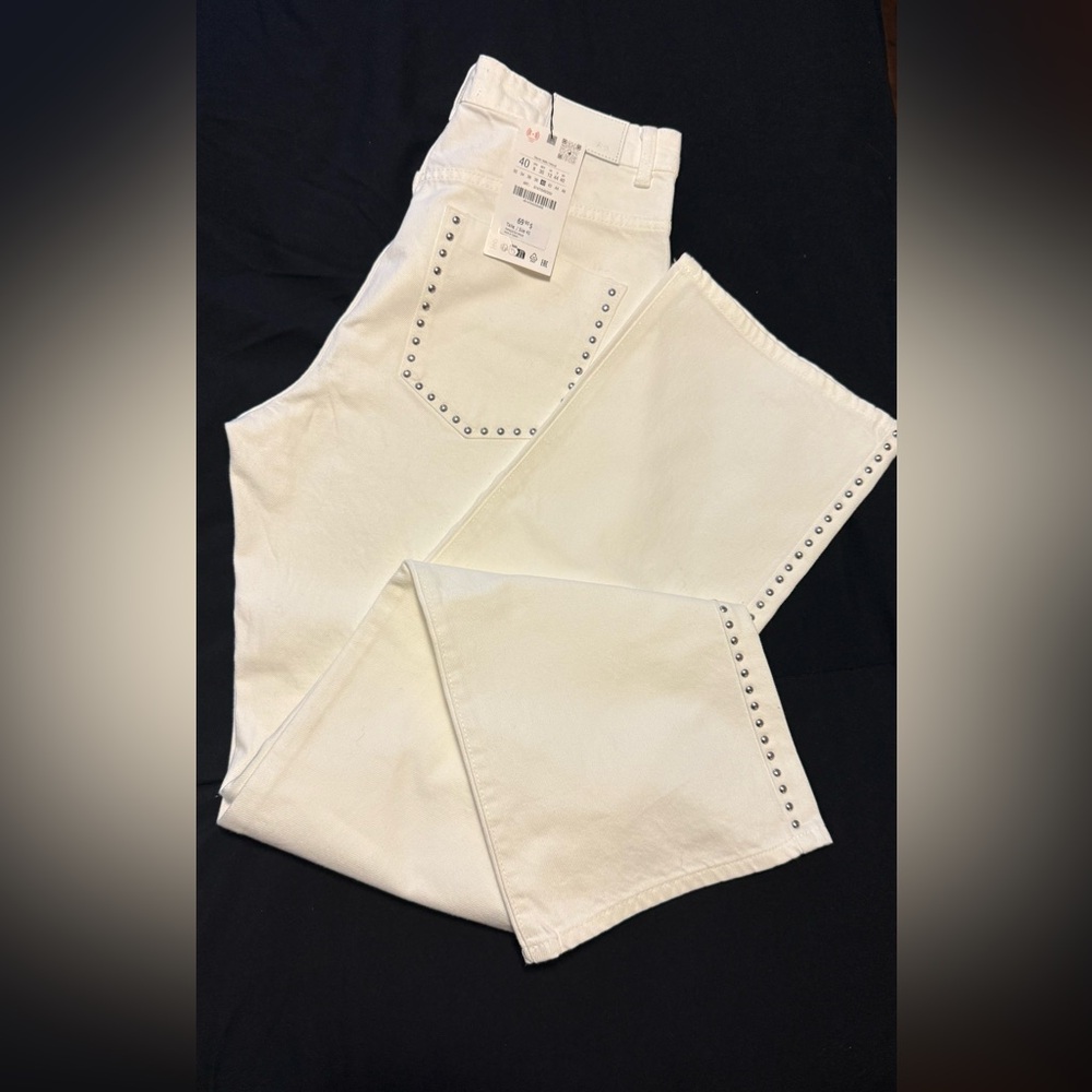 Zara White Studded Women's Jeans